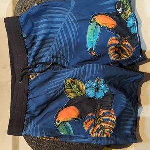 Wave life board shorts. Boys size 28. Dark blue with tropical design.